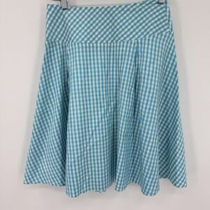 Vera Mont Silk Lined Sz 4 Turquoise Gingham Check Flare Swing Midi Skirt Germany